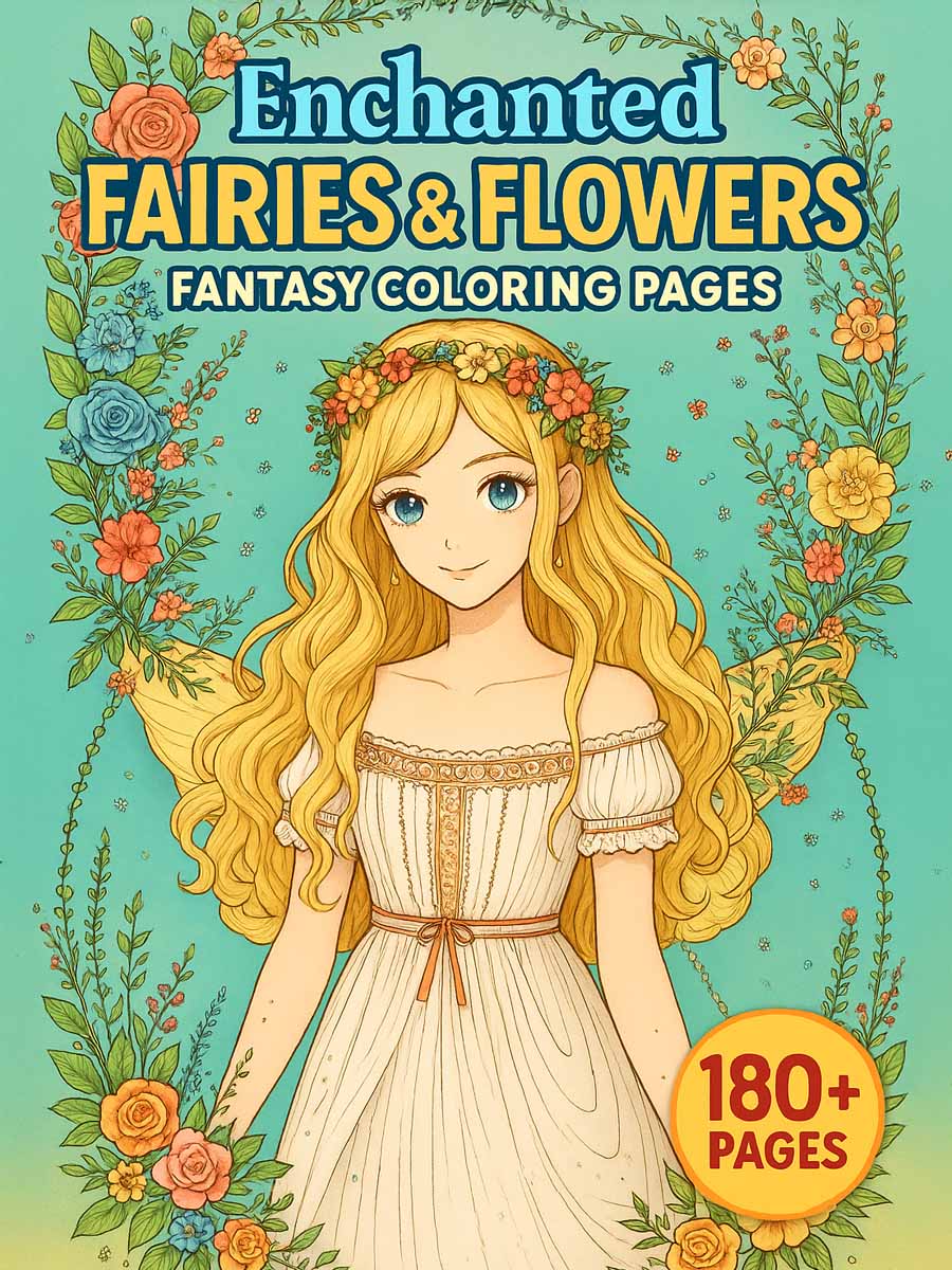 Enchanted Fairies & Flowers – 180+ Fantasy Coloring Pages